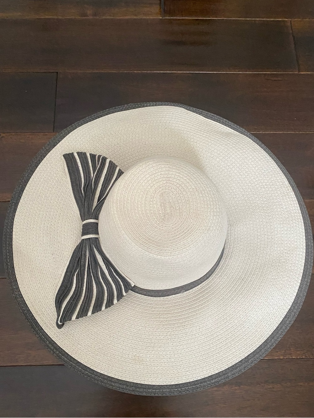 Wide Brim Straw Sun Hat with Black Trim and Bow